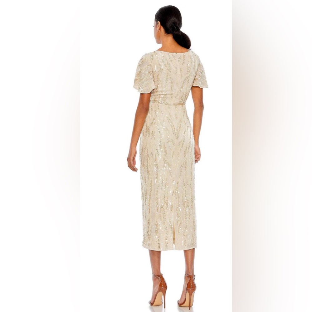Sequined v neck flutter sleeve midi dress - Picture 2 of 3